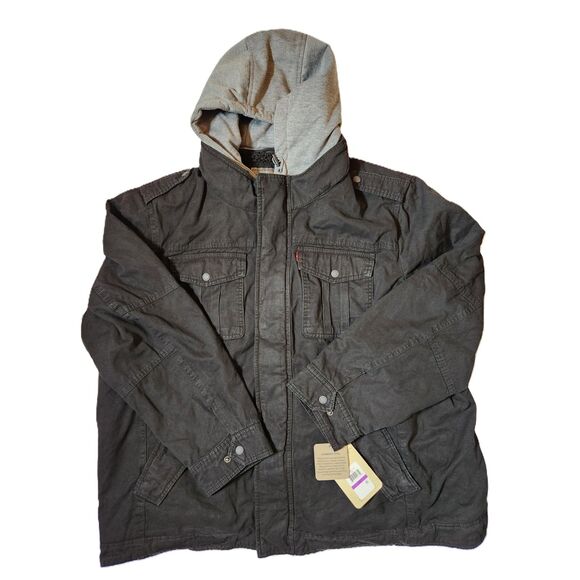 Levi's Washed Cotton Hooded Military Jacket – Men's Size 2XL Black - Picture 1 of 8